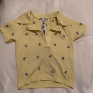 Zara Collared Ribbed Shirt with Flower Stiching
